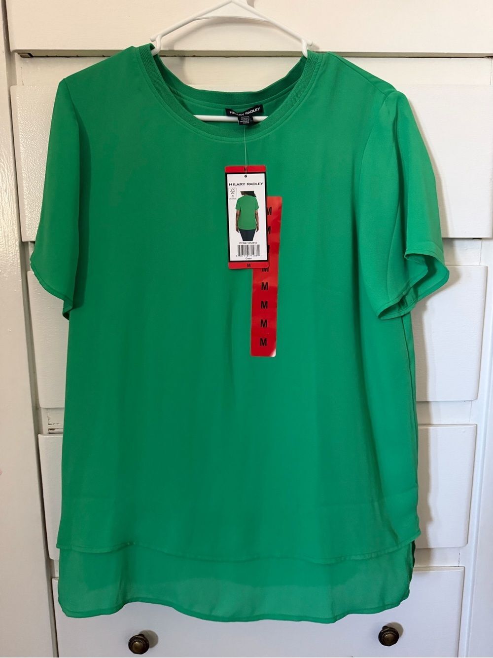 Hilary Radley Vibrant Green Crewneck Blouse. M